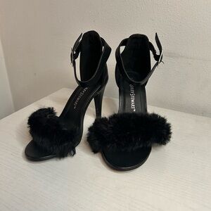 Ashley Stewart black fur heels